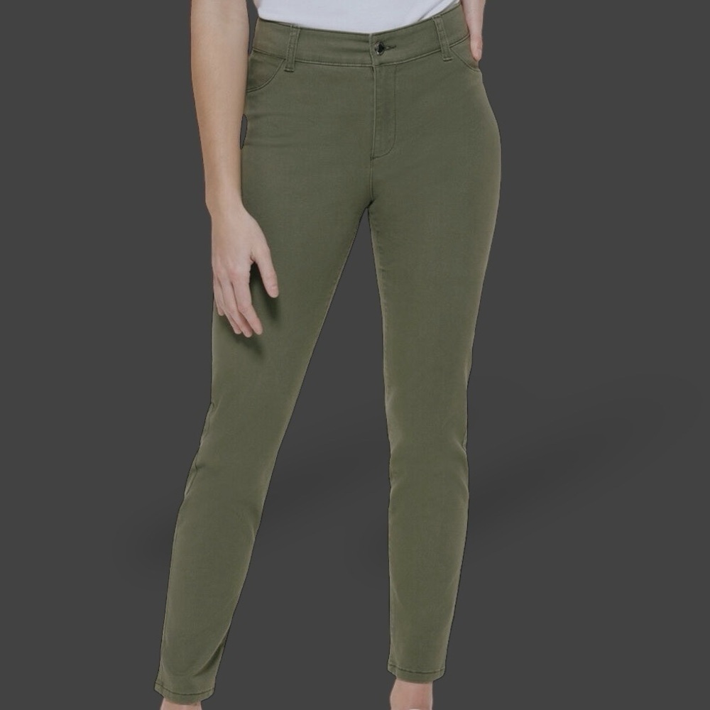 Calvin Klein Olive Green Stretch Cotton Twill Skinny Leg Pants Size 16